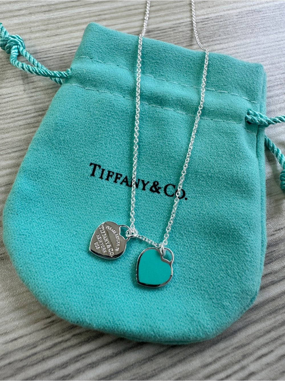 Tiffany & Co. Double Heart Necklace with Tiffany Blue Enamel